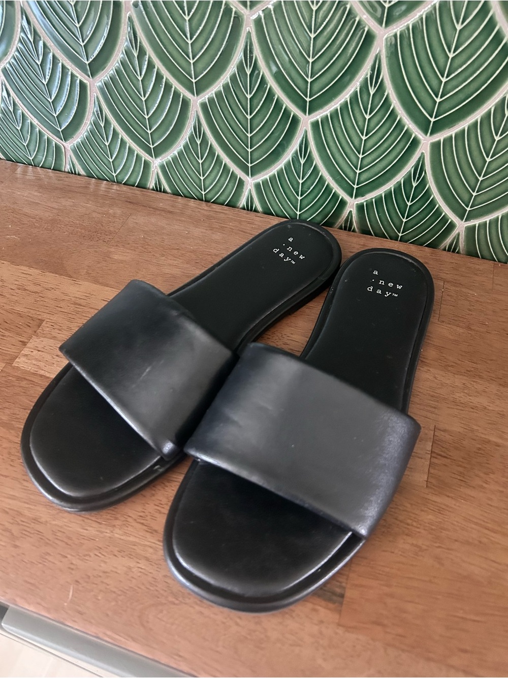 a new day Black Wide-Strap Slide Sandals